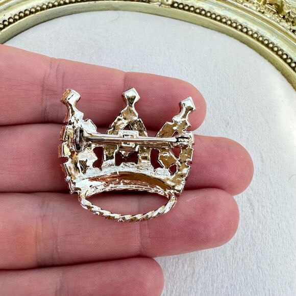 Vintage Jewelry Rhinestone Pearl Crown Brooch Tiara Pin Small Crown Brooch - Picture 2 of 2